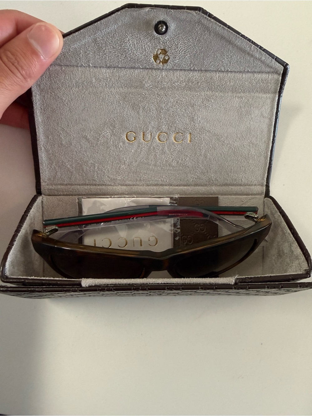 Gucci Brown Lens Sunglasses with Green-Red Temple Stripes